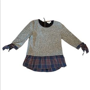 THML Cozy Layered Look Gray Sweater with Plaid Detailing